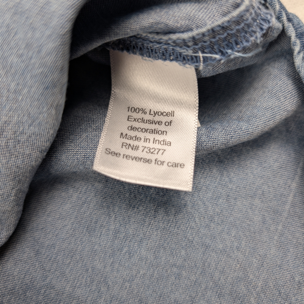 Lauren Conrad women's peasant top 100% lyocell blue chambray size Large - Picture 8 of 9